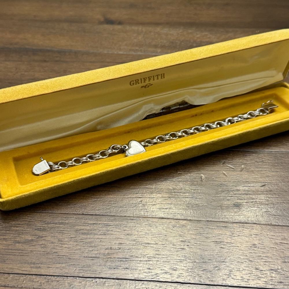 Griffith Charm Bracelet Women 7in Silver Vintage Triple Link Heart Heart Boxed